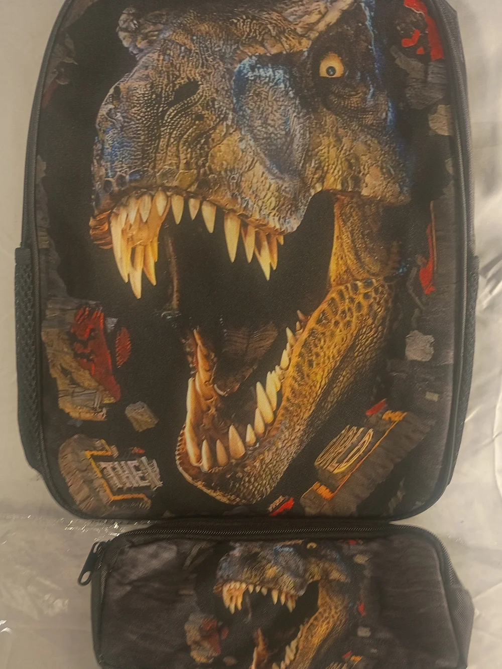 Dinosaur Graphic Backpack with Large T-Rex Print - Black/Brown